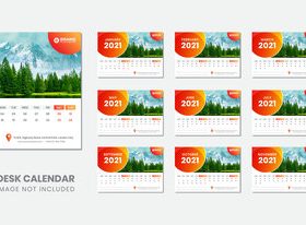 Snow mountain and green pine background 2021 desk calendar vector