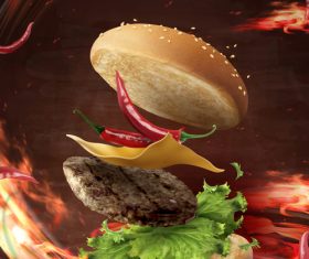 Spicy Hamburger Advertising Vector