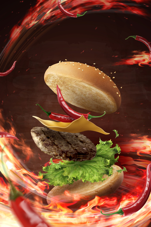 Spicy Hamburger Advertising Vector