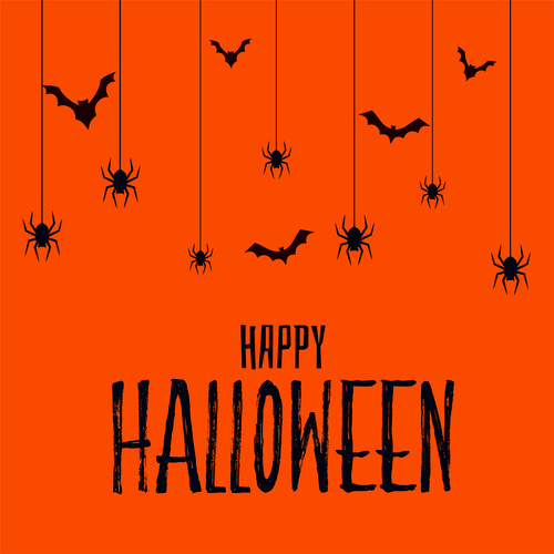 Spider and bat silhouette halloween card vector