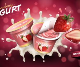 Strawberry flavor yogurt advertising vector
