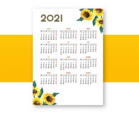Sunflower decoration 2021 calendar vector