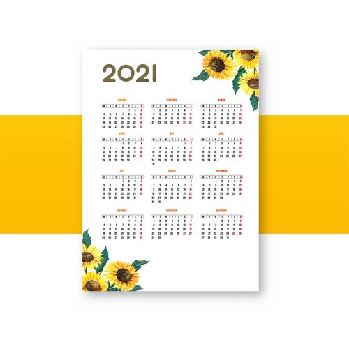 Sunflower decoration 2021 calendar vector