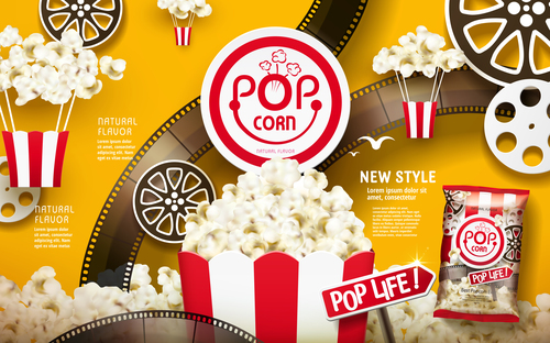 Super crunchy popcorn advertising vector