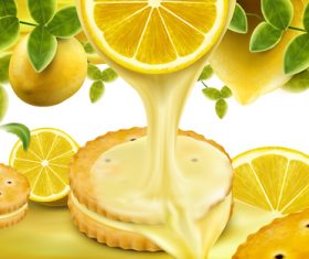 Sweet and delicious lemon sandwich cookies advertising vector