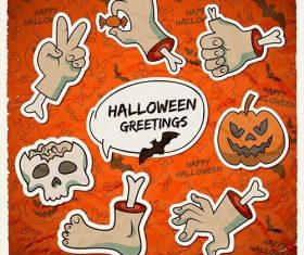 Trick or Treat halloween template with paper zombie arms gestures pumpkin skull vector