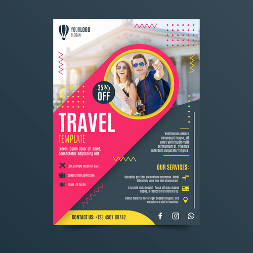 Two person travel flyer vector