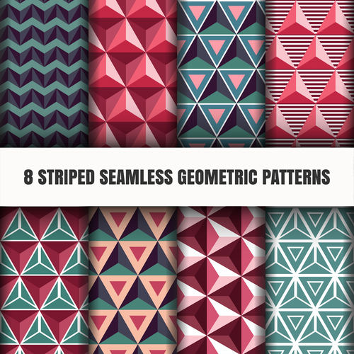 Various colored seamless geometric patterns vector