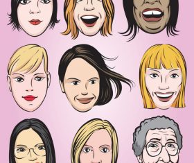 Various women faces collection vector