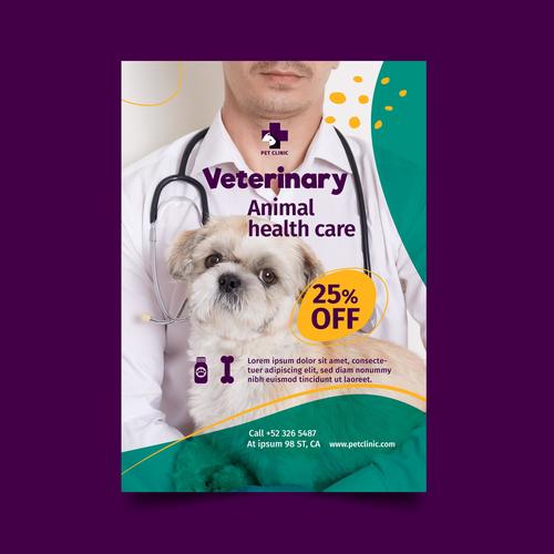 Veterinary animal health care flyer vector
