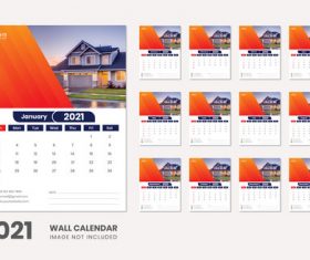Villa background 2021 wall calendar vector