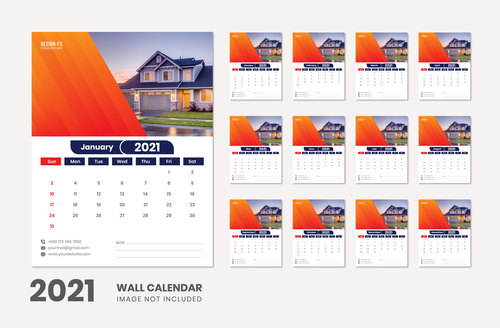 Villa background 2021 wall calendar vector