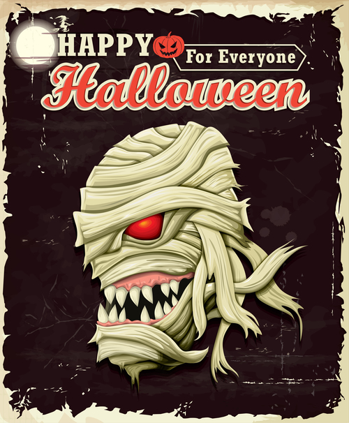 Vintage Halloween Mummy poster vector