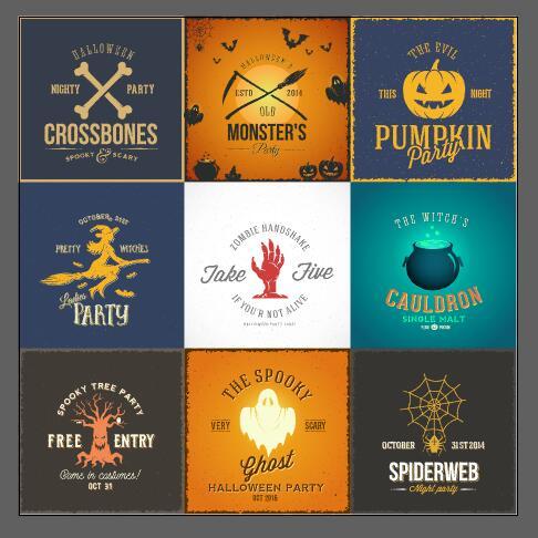 Vintage halloween party cards labels vector