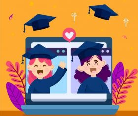 Virtual graduation ceremony concept illustrations vector