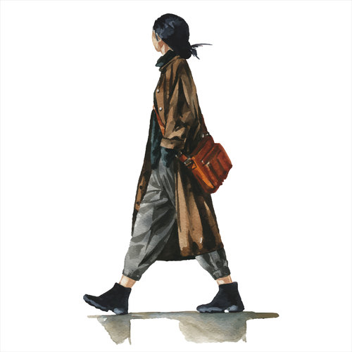 Walking woman watercolor illustration vector