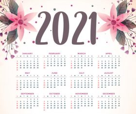 Watercolor flowers 2021 calendar vector