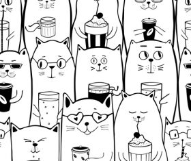 White cats with coffee drinks seamless pattern vector