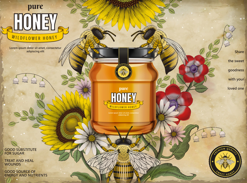 Wildflower honey advertising vector