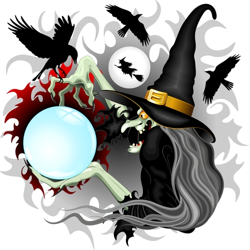 Witch epiphany and crows vector