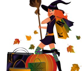 Witch giving halloween gift vector