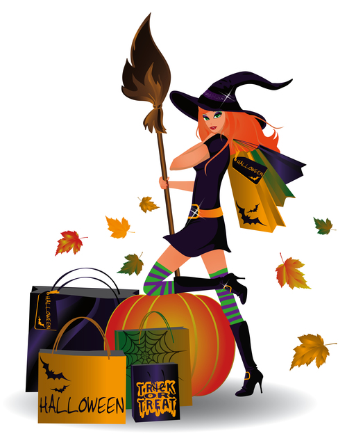 Witch giving halloween gift vector