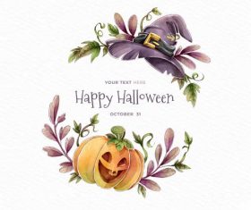Wizard hat and pumpkin halloween card vector
