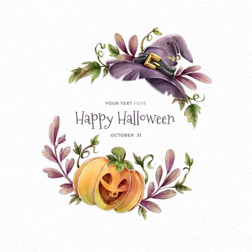 Wizard hat and pumpkin halloween card vector