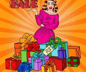 Woman and holiday gift pop art vector