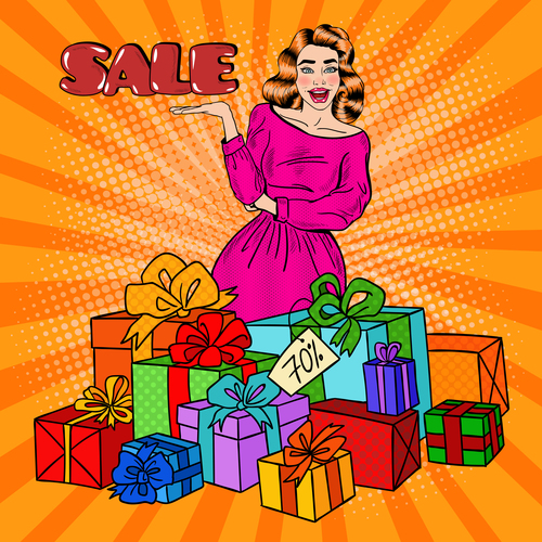 Woman and holiday gift pop art vector