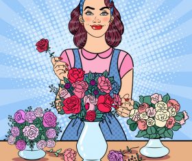 Woman flower arrangement cartoon vector