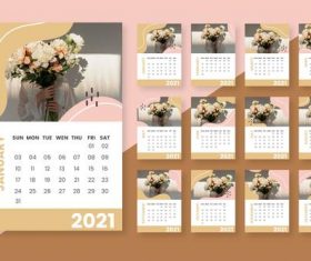 Woman holding bouquet cover 2021 calendar   vector