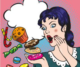 Woman marveling at food vector