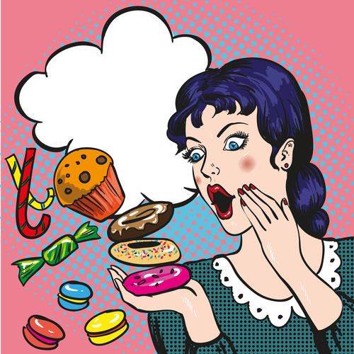 Woman marveling at food vector