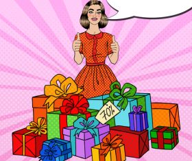 Woman receiving gift pop art vector