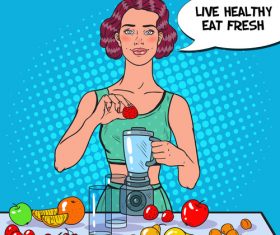 Woman squeezing juice cartoon vector