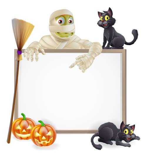 Zombie black cat and white board vector