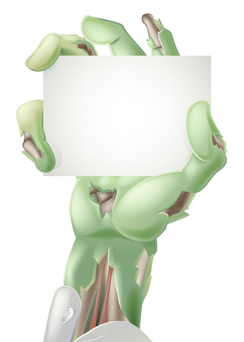 Zombie holding white card vector