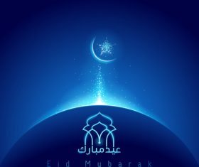 eid mubarak glow mosque dome vector