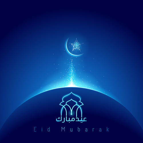 eid mubarak glow mosque dome vector