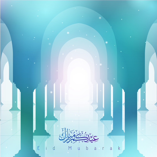 mosque pillar for greeting card background with arabic calligraphy and text Eid Mubarak vector