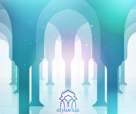mosque pillars for greeting background with arabic calligraphy and text Eid Mubarak vector