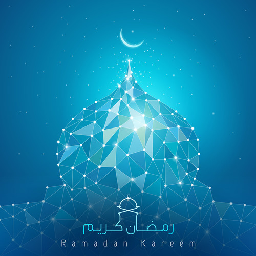 ramadan kareem line mosque dome mosaic for greeting vector