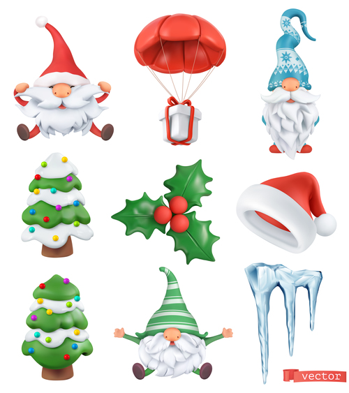 3d christmas element icon vector