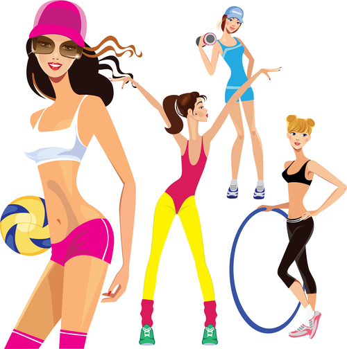 A group of sports girls vector