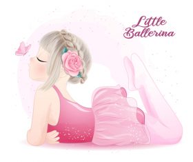 A little ballerina girl lying on the ground watercolor illustration vector