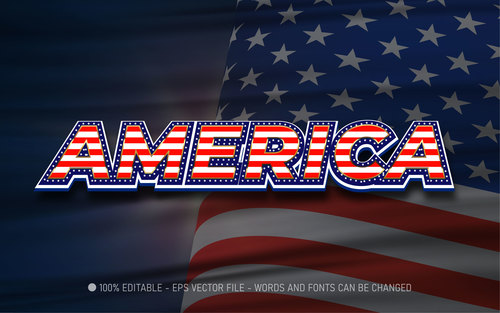America 3d editable text style effect vector