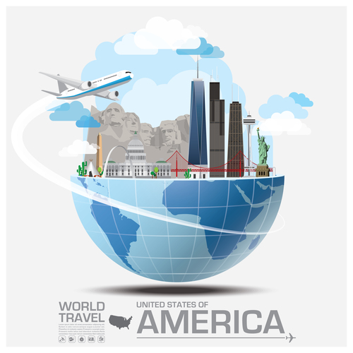 American famous tourist attractions concept vector
