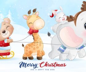 Animal cartoon christmas card vector