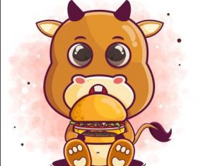 Animal cartoon icon vector eating burge